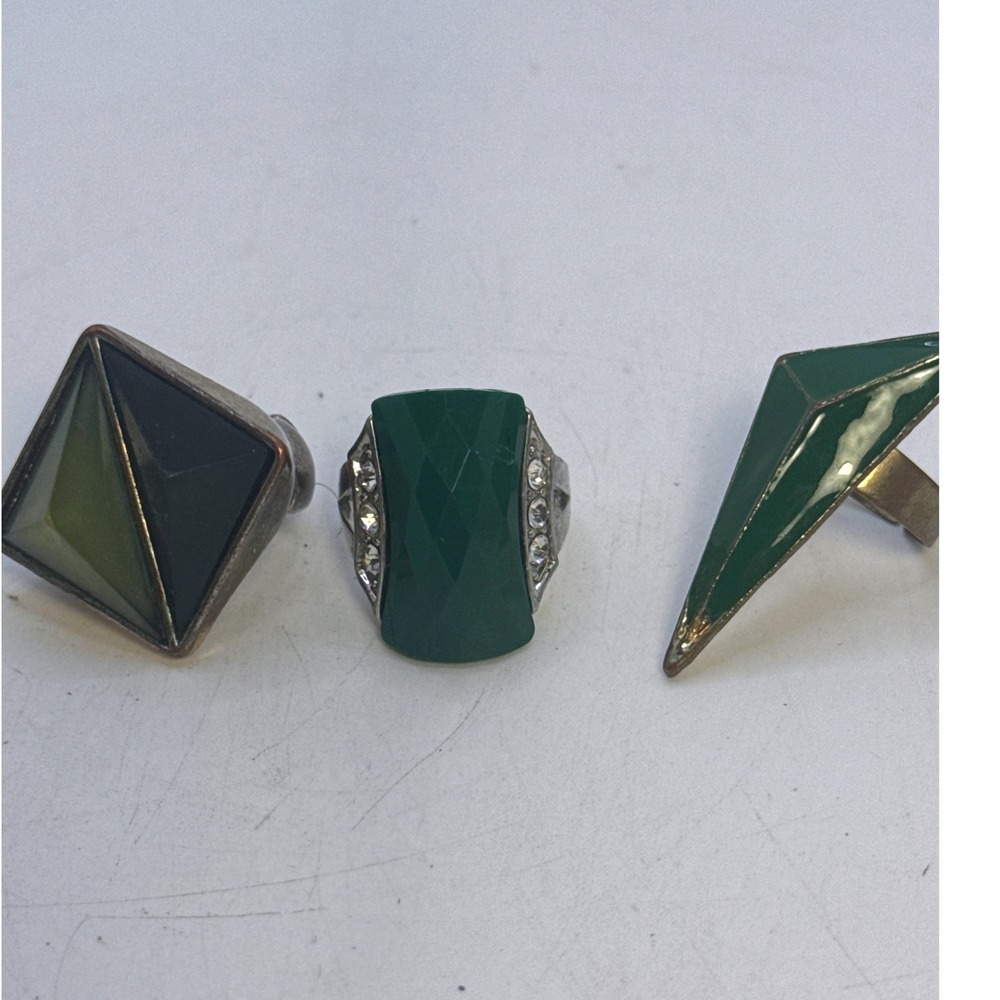 Rings Set Women Size 9-9.5 Green Good Geometric Statement Cocktail 3pc